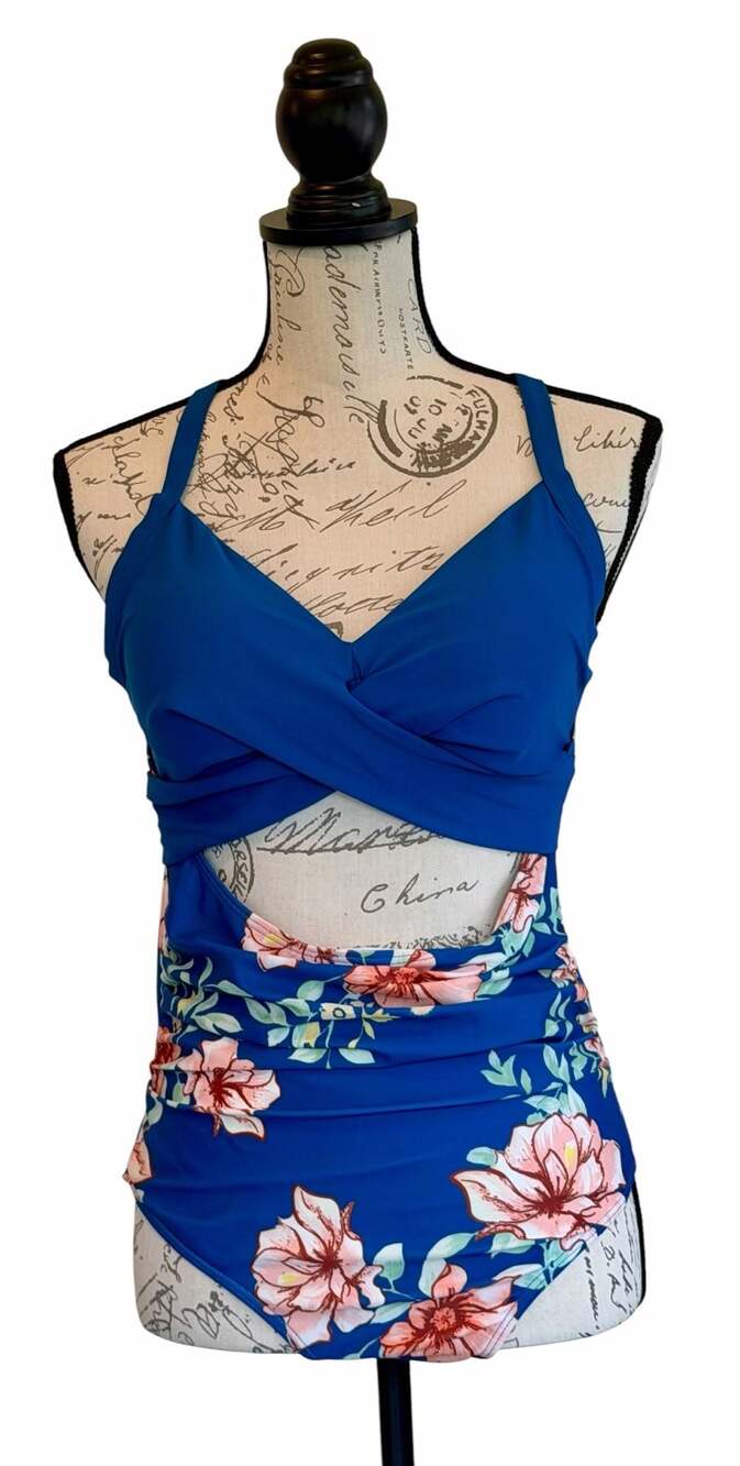 Eomenie Women's One-Piece Cutout Floral Swimsuit with Wrap Tie Back - Picture 2 of 11